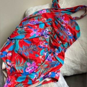 Swimsuits For All High Neck Wrap Tropical One Piece